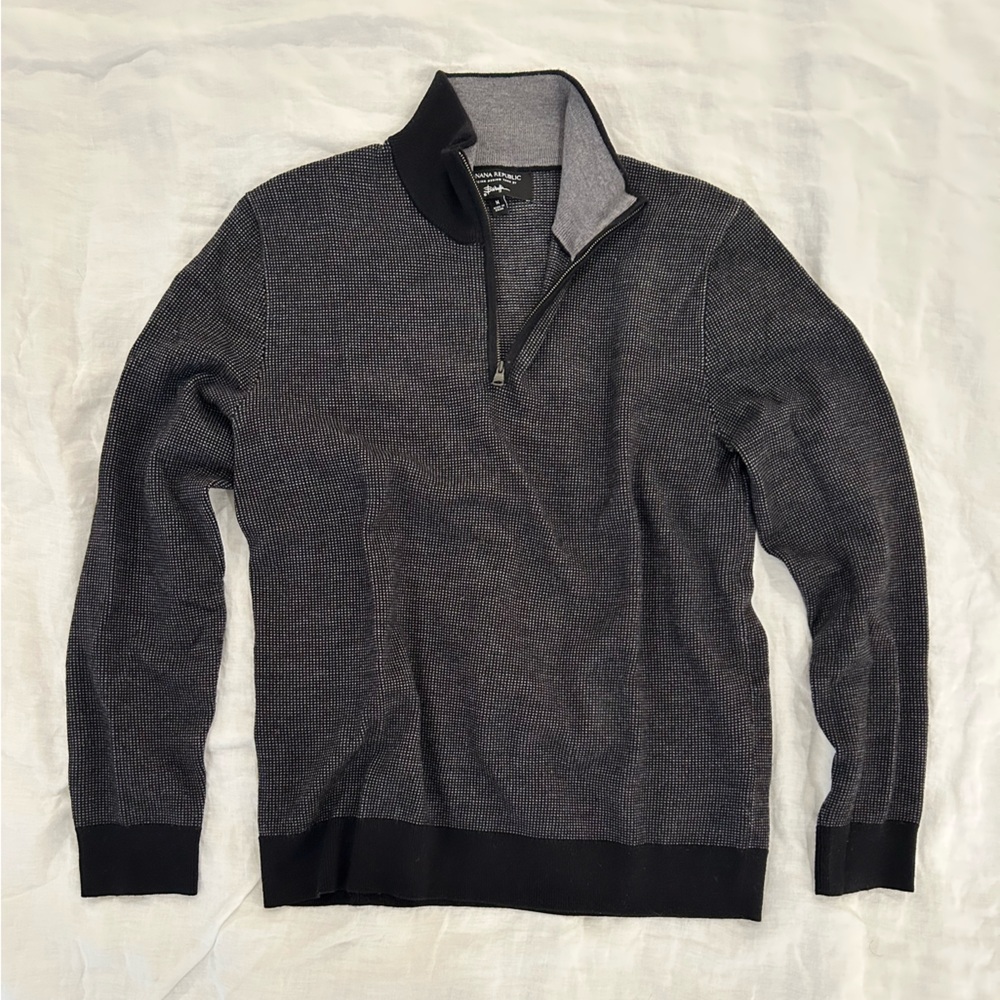 Banana Republic Men's Charcoal Quarter-Zip Merino Wool Sweater